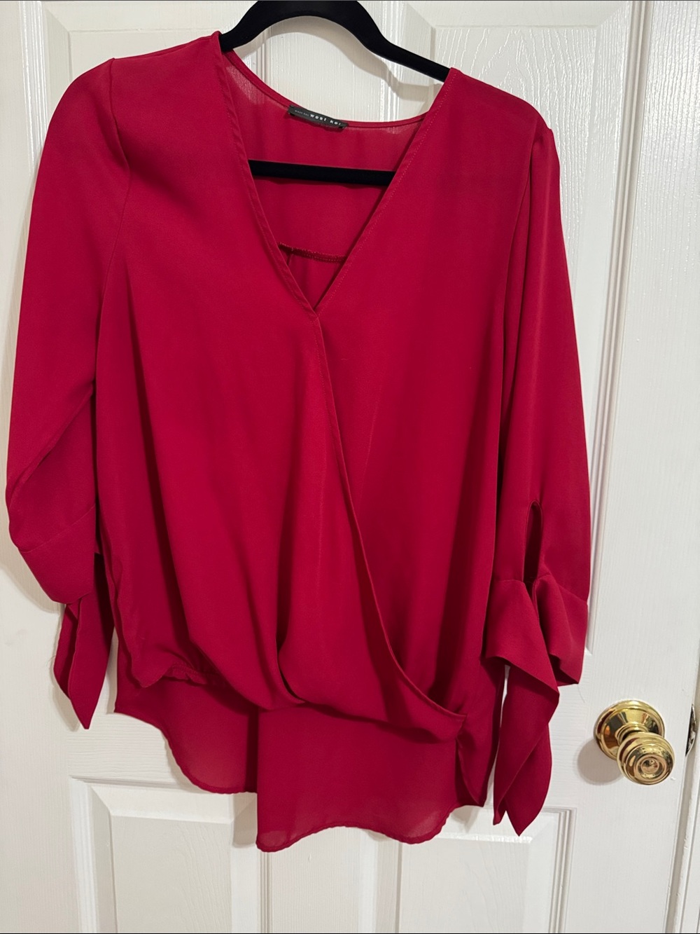 West Kei Fuchsia Surplice Tie-Sleeve Blouse